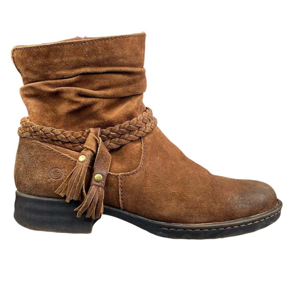 Born Women's Oueva Brown Suede Distressed Ankle Boot Size US 7
